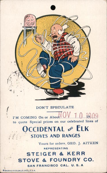 Man Tangled in Ticker Tape - Steiger & Kerr Stove & Foundry San Francisco California