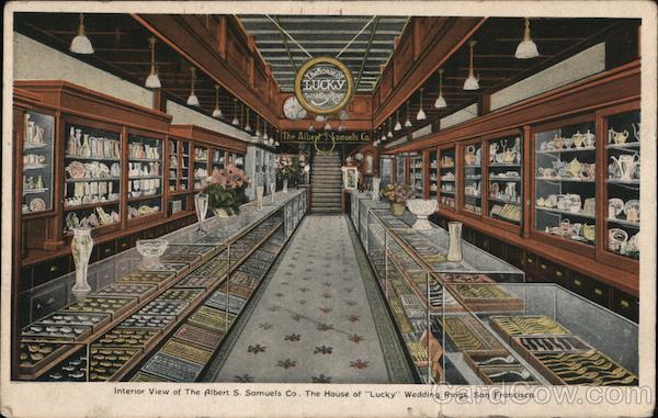 Interior View of The Albert S. Samuels Co. The House of Lucky Wedding Rings San Francisco California