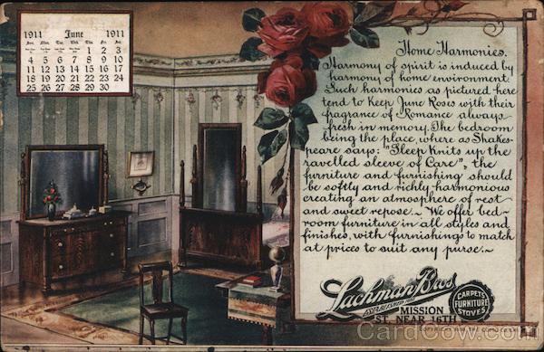 Sachman Bros. Carpet Furniture Stoves Mission Near 16th A Peep at Our New Store June 1911 Calender San Francisco