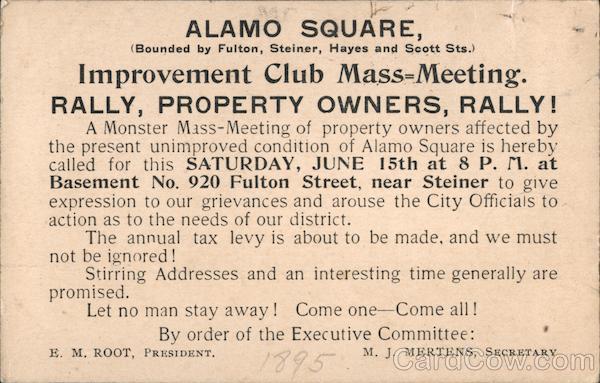 Alamo Square, Improvement Club Mass Meeting San Francisco California