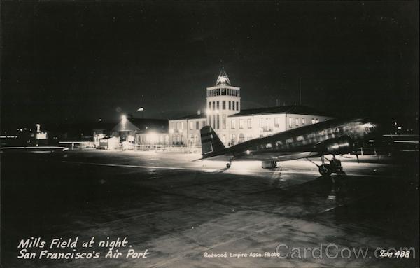 Mill's Field at Night, San Francisco Air Port California