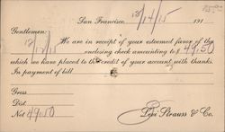 Receipt of Payment - Levi Strauss & Company Postcard