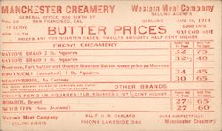 Manchester Creamery Butter Prices Postcard