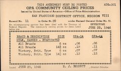 OPA Community Ceiling Prices Postcard