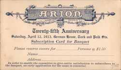 Arion German House Turk and Polk Streets Twenty-Fifth Anniversary Saturday, April 12, 1913 Postcard