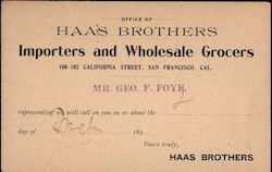 Office of Haas Brothers - Importers and Wholesale Grocers Postcard