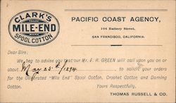 Thomas Russel & Co., Pacific Coast Agency, Correspondence Card San Francisco, CA Postcard Postcard Postcard