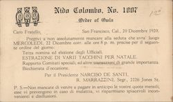 Order of Owls Nido Colombo, No. 1807 San Francisco, CA Postcard Postcard Postcard