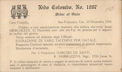 Order of Owls Nido Colombo, No. 1807 Postcard