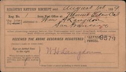 Return Receipt, Registered Letter, 1899 San Francisco, CA Postcard Postcard Postcard