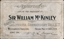 Ticket to Reception for President McKinley San Francisco, CA Postcard Ephemera Ephemera