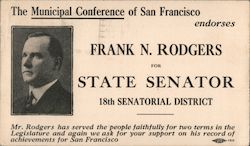 Frank N. Rodgers for State Senator 18th District Postcard