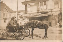 Mariposa Market Man and a Woman in a Horse Carriage Postcard
