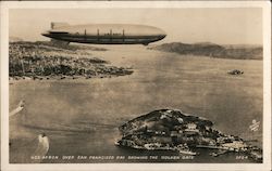 USS Akron over San Francisco Bay showing the Golden Gate Postcard