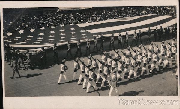 Soldiers with Huge US Flag in Parade San Francisco California
