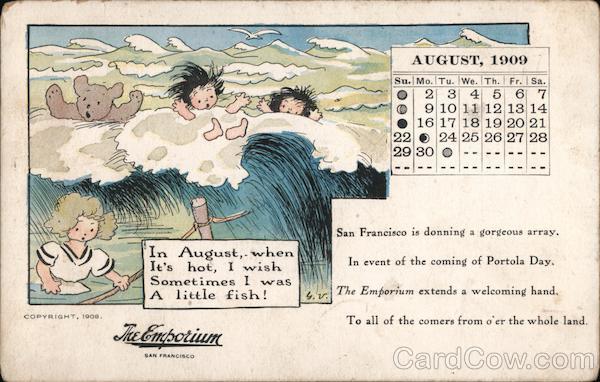 August 1909 The Emporium Calendar San Francisco California