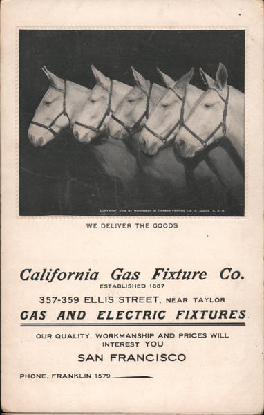 California Gas Fixture Co. Gas and Electric Fixtures. San Francisco