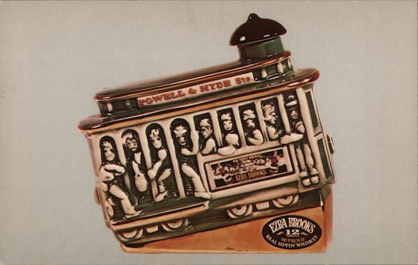 Ezra Brooks San Francisco Trolley Whiskey Bottle Advertising