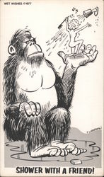Wet Wishes 1977 - Woman Showering With Gorilla Postcard