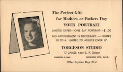Torgeson Studio 17 James near S.P. Depot- The Perfect Gift for Mothers or Fathers Day- Your Portrait Redwood City, CA Postcard P Postcard