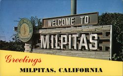 Greetings Milpitas, California Postcard Postcard Postcard
