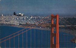 Small Sightseeing Plane over Golden Gate Bridge Postcard
