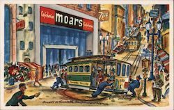Cable car turntable and Moars Restaurant Postcard