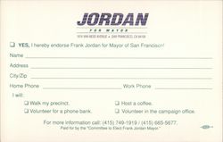 Frank Jordan for Mayor Postcard