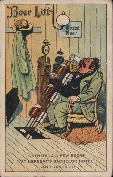 Beer Lift - Gathering a Few Beers at Herbert's Bachelor Hotel San Francisco California