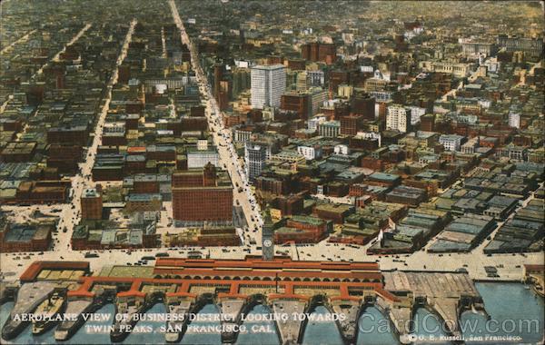 Aeroplane View of Business District Looking Towards Twin Peaks San Francisco California