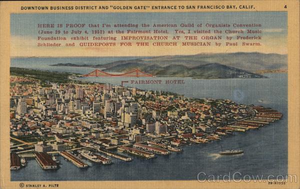 Downtown Business District and Golden Gate Entrance to San Francisco Bay, Calif. California