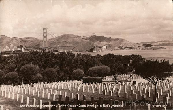 Cemetery with Golden Gate Bridge in Background San Francisco California