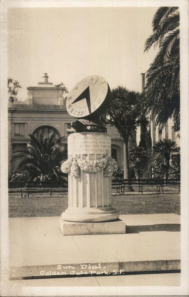 Sun Dial - Golden Gate Park, Postcard Advertising San Francisco California