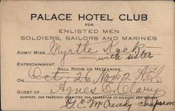 Palace Hotel Club for Enlisted Men Soldiers, Sailors and Marines Postcard