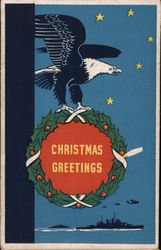 Christmas Greetings: Wreath Carried by Eagle Postcard Postcard Postcard