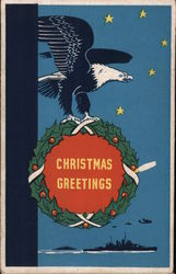 Christmas Greetings: Wreath Carried by Eagle Postcard