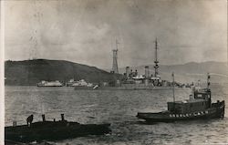 San Francisco Bay, Battleship & Tugs, Ferries Postcard