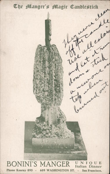 The Manger's Magic Candlestick, Bonini's Manger San Francisco California