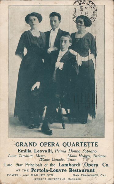 Grand Opera Quartette - Louvre Restaurant San Francisco California