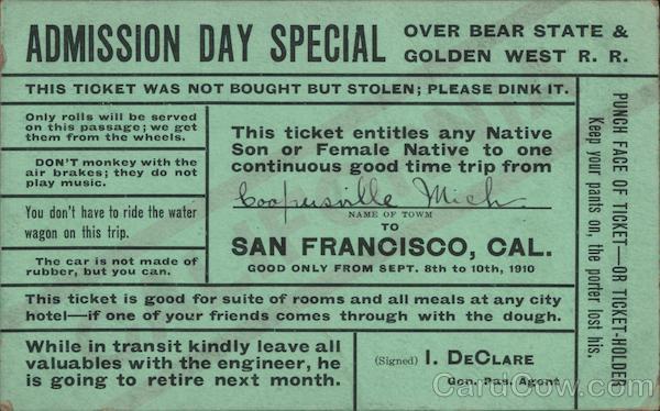 Admission Day Special San Francisco California