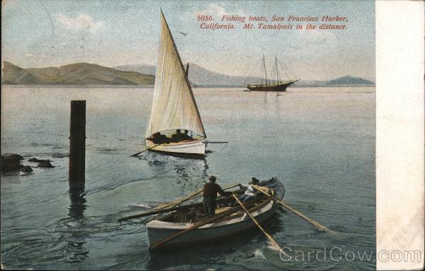 Fishing Boats, San Francisco Harbor. Mt. Tamalpais in the Distance California