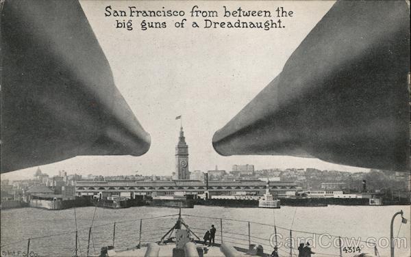 San Francisco from Between the Big Guns of a Dreadnaught California