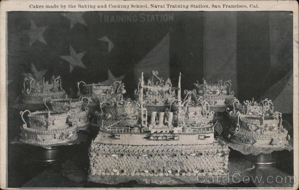 Cakes made by the Baking and Cooking School, Naval Training Station San Francisco California