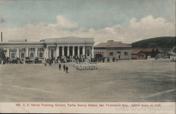 U.S. Naval Training School, Yerba Buena Island, San Francisco Bay. Sailor Boys at Drill. California