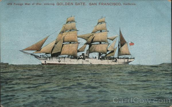 Foreign Man of War Entering Golden Gate San Francisco California