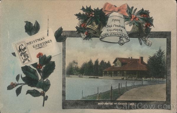 Boat House on Stowe Lake - Christmas Greetings San Francisco California
