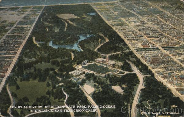 Aeroplane View of Golden Gate Park, Pacific Ocean in Distance San Francisco California