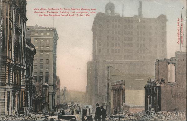 View Down California St. From Kearney Showing New Merchants Exchange Building San Francisco