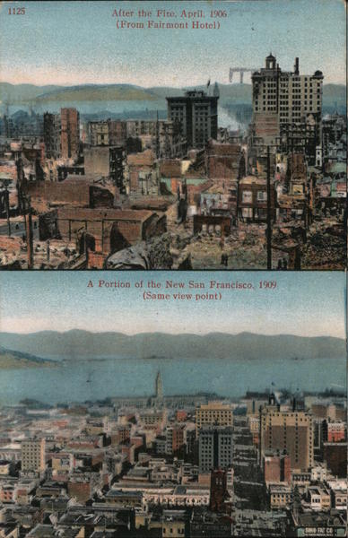 View of San Francisco From Fairmont Hotel Before and After the Fire California