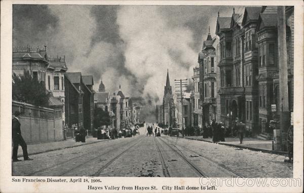 Hayes Valley from Hayes St., City Hall Dome to Left San Francisco California